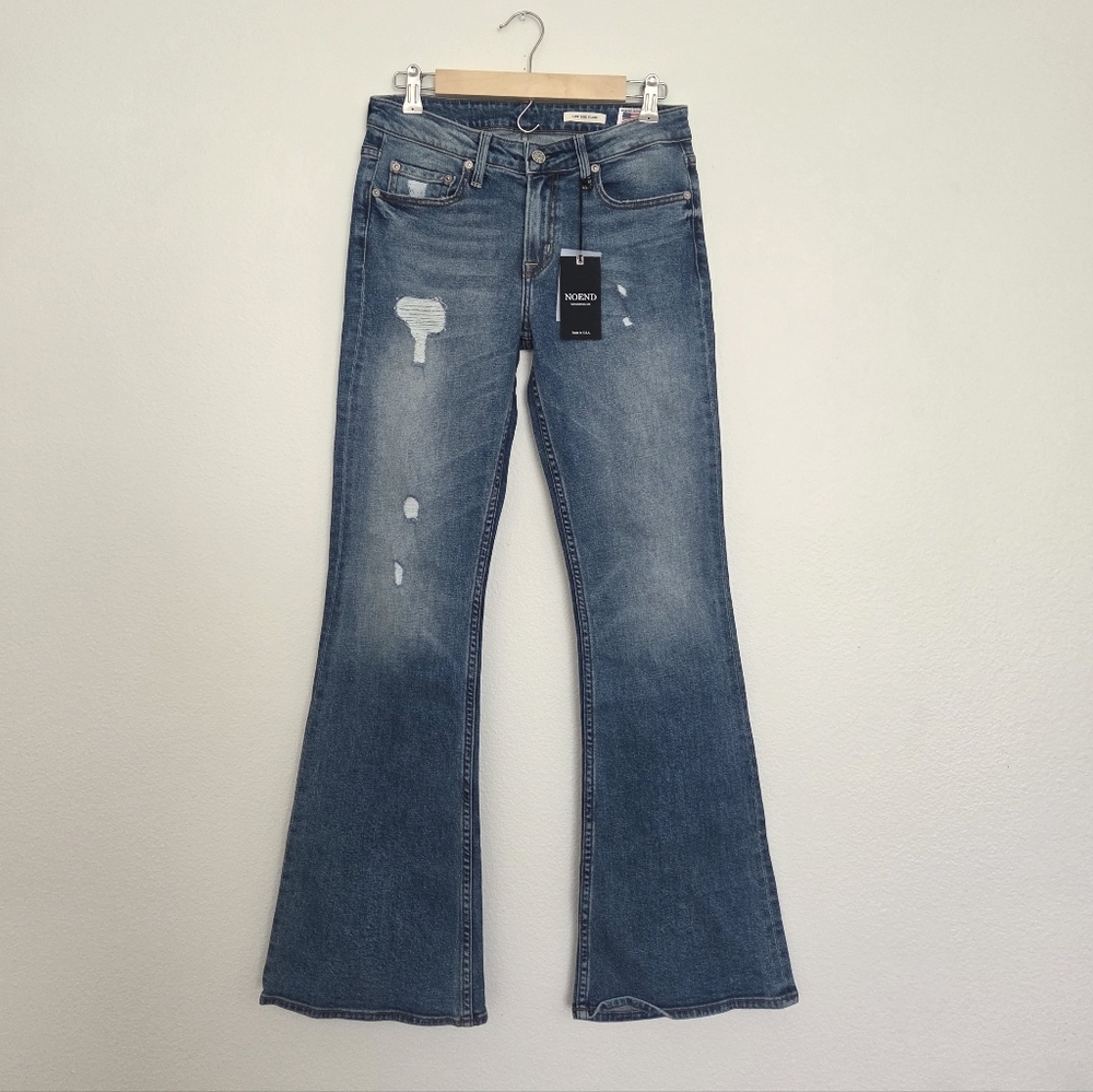 No End Distressed Blue Low Rise Flare Denim Jeans Size 27 USA Made